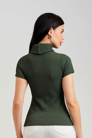 Blusa Canelada Premium Gola Alta Verde