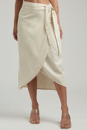 Saia Midi Envelope de Linho Térmico Dunas Areia
