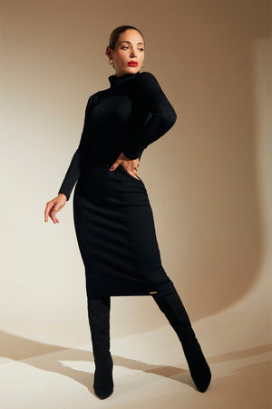 Vestido Midi Canelado Premium - Preto