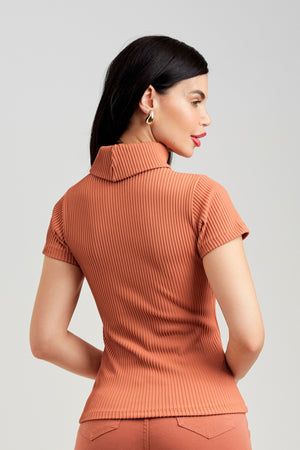 Blusa Canelada Premium Gola Alta Terracota
