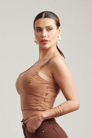Cropped de Linho Térmico Estilo Alfaiataria Dunas Terra