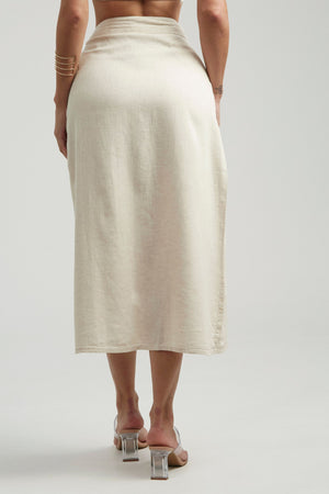 Saia Midi Envelope de Linho Térmico Dunas Areia