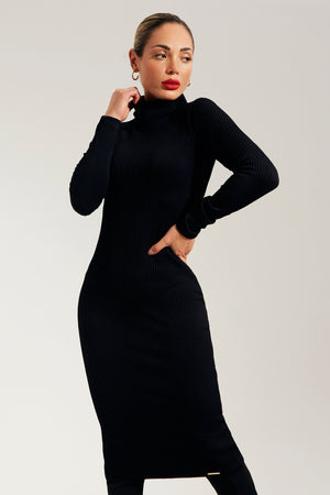 Vestido Midi Canelado Premium - Preto