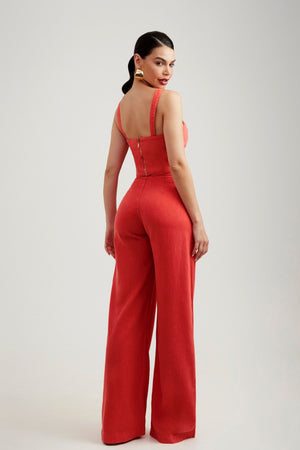 Calça Pantalona de Linho Térmico Estilo Alfaiataria Dunas Vermelha Vibrante