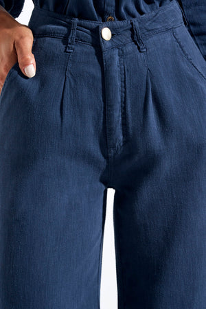 Calça Pantalona de Linho Térmico Estilo Alfaiataria Dunas Azul Marinho