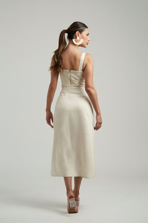 Saia Midi Envelope de Linho Térmico Dunas Areia