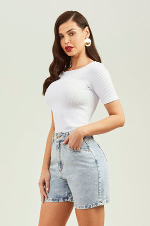 Blusa Canelada Premium Decote Canoa Branca