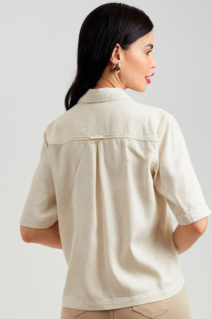 Camisa de Linho Térmico Cropped Manga Curta Dunas Areia