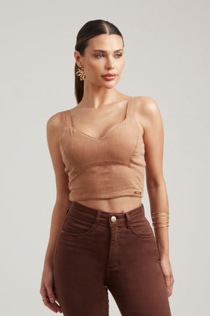 Cropped de Linho Térmico Estilo Alfaiataria Dunas Terra