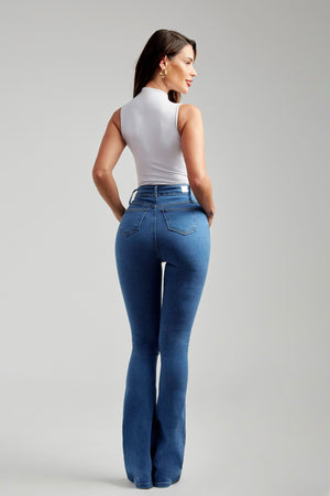Calça Jeans Modeladora Clássica Flare Cós Super Alto