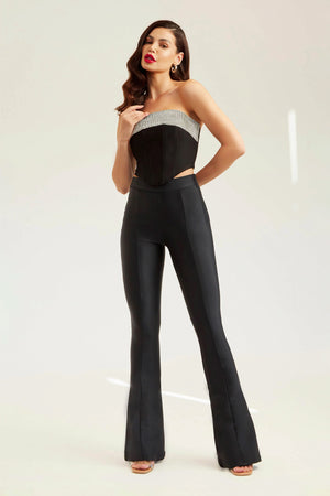 Calça Modeladora Glam Flare Cós Alto Preta