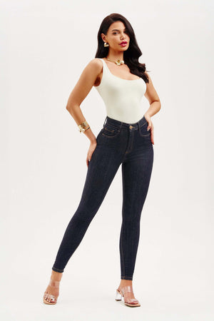 Calça Jeans Modeladora Fantástica Skinny Cós Alto Barra Tradicional