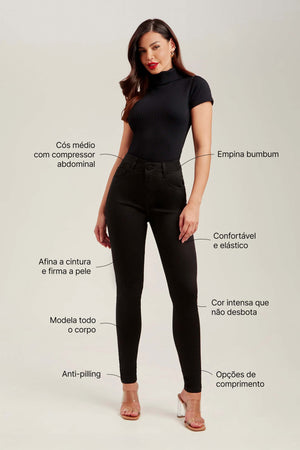 Calça Jeans Modeladora Skinny Cós Médio Preto Intenso