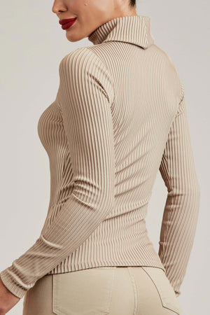 Blusa Canelada Premium Manga Longa Gola Alta Nude