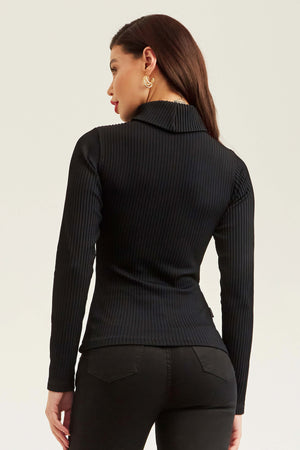 Blusa Canelada Premium Manga Longa Gola Alta Preta