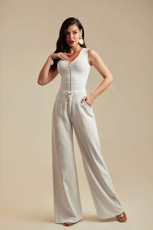 Calça Pantalona de Linho Térmico Estilo Alfaiataria Dunas Branca