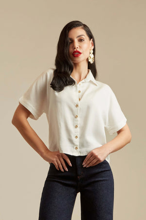 Camisa Térmica Cropped Manga Curta Impecável Off White Liocel