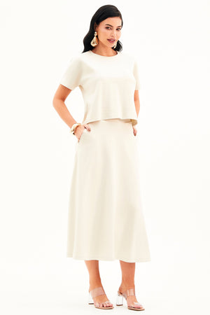 Saia Midi Evasê Comfort Office Nude