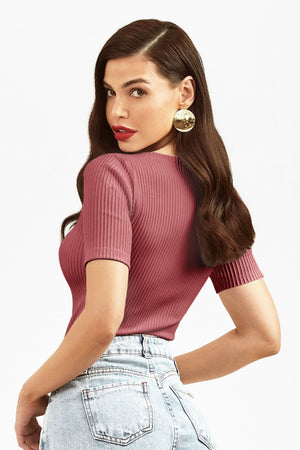 Blusa Canelada Premium Decote Canoa Rosé