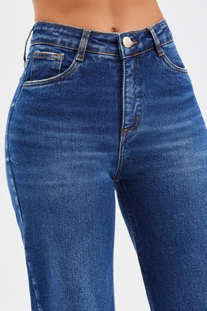 Calça Jeans Modeladora Essencial Wide Leg Jeans Escuro Cós Alto