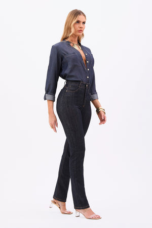 Calça Jeans Modeladora Fantástica Reta Cós Alto