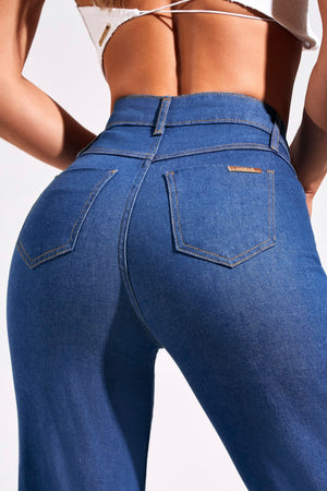 Calça Jeans Modeladora Wide Leg Jeans Médio Cós Médio