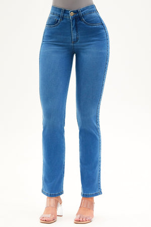 Calça Jeans Mega Bumbum Reta Cós Médio