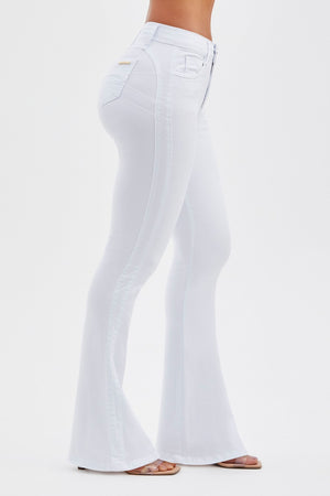 Calça Jeans Mega Bumbum Flare Milagrosa Cós Médio Branca