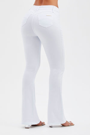 Calça Jeans Mega Bumbum Flare Milagrosa Cós Médio Branca