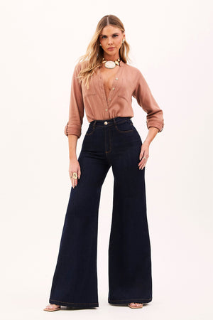 Calça Jeans Ultra Modeladora Pantalona Cós Super Alto