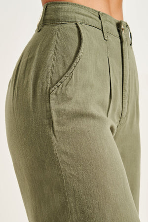 Calça Pantalona de Linho Térmico Estilo Alfaiataria Dunas Verde Militar