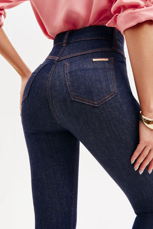 Calça Jeans Modeladora Revolucionária Skinny Escura Cós Super Alto