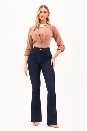 Calça Jeans Ultra Modeladora Flare Cós Alto