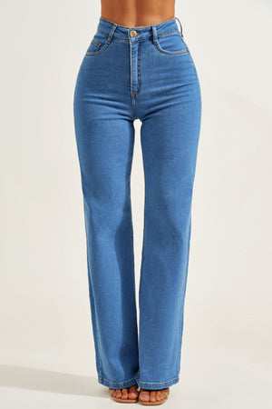 Calça Jeans Modeladora Clássica Wide Leg Cós Super Alto
