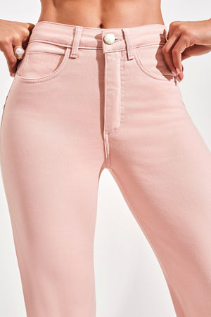 Calça Jeans Modeladora Wide Leg Cós Super Alto Barra Desfiada Rosa