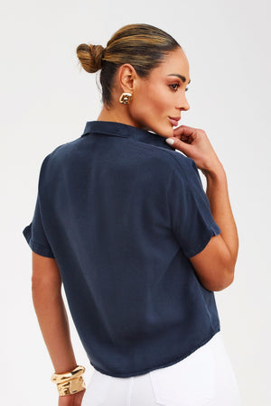 Camisa Térmica Cropped Manga Curta Azul Marinho Liocel