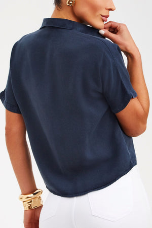 Camisa Térmica Cropped Manga Curta Azul Marinho Liocel