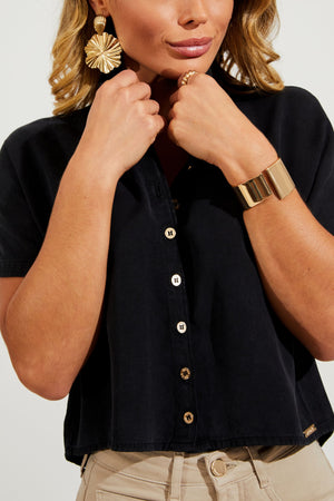 Camisa Térmica Cropped Manga Curta Preta Liocel