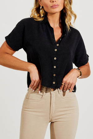 Camisa Térmica Cropped Manga Curta Preta Liocel