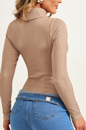 Blusa Canelada Premium Manga Longa Gola Alta Nude
