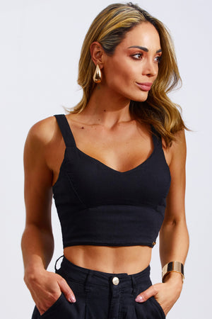 Cropped de Linho Térmico Estilo Alfaiataria Dunas Preto