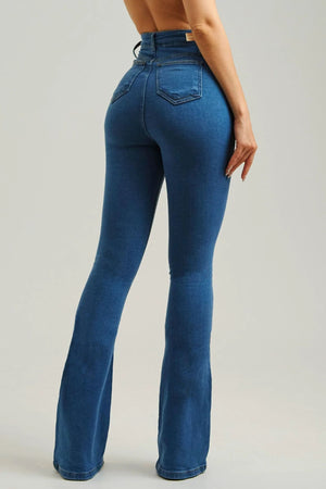 Calça Jeans Modeladora Clássica Flare Cós Super Alto