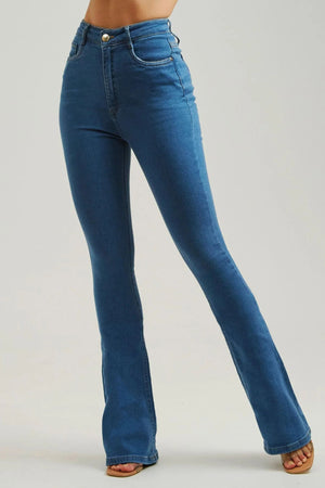 Calça Jeans Modeladora Clássica Flare Cós Super Alto