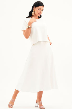 Saia Midi Evasê Comfort Office Off White