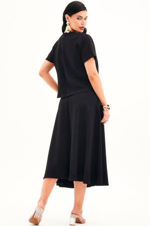 Saia Midi Evasê Comfort Office Preta