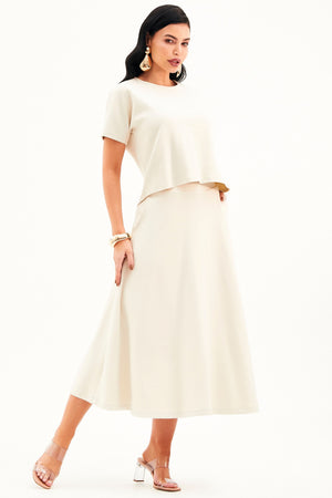 Saia Midi Evasê Comfort Office Nude