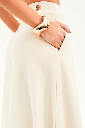 Saia Midi Evasê Comfort Office Nude