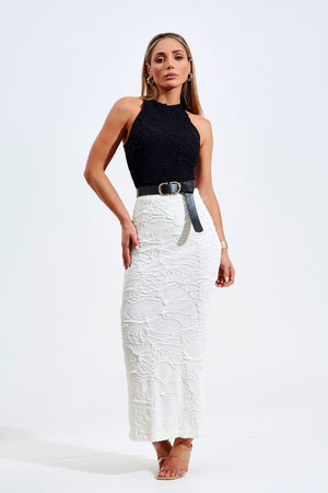 Body Perfect Stretch Gola Alta Halter Texturizado Preto