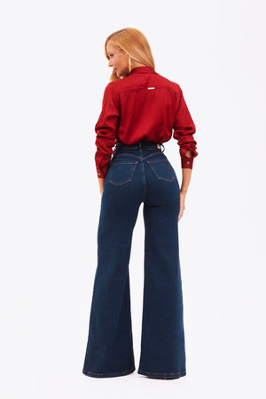 Calça Jeans Pantalona Luxury Cintura Super Alta