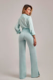 Calça Jeans Modeladora Wide Leg com Fenda Aqua